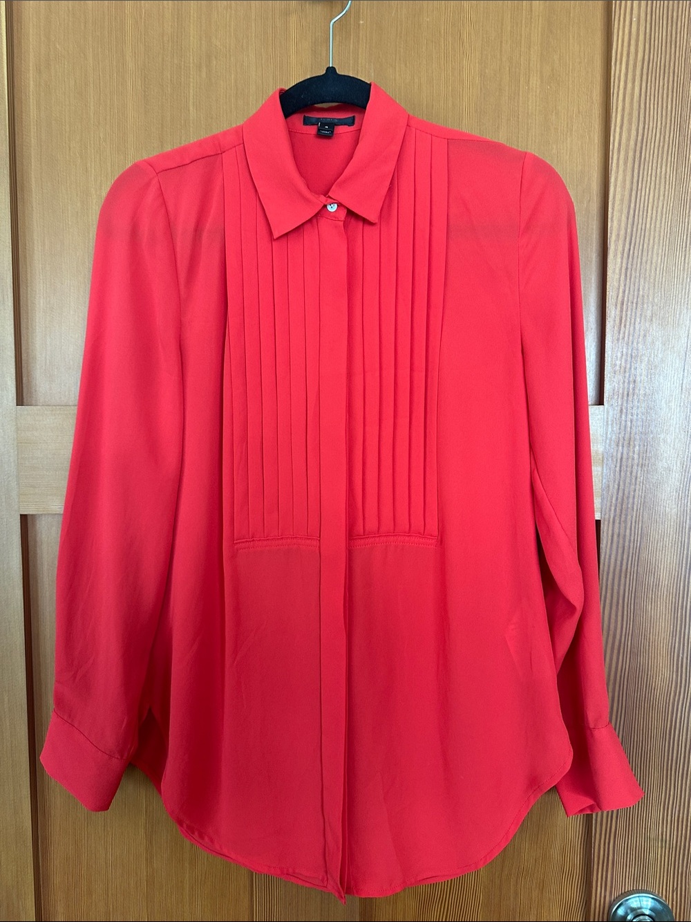 J. Crew Red Pleated-Front Button-Down Blouse
